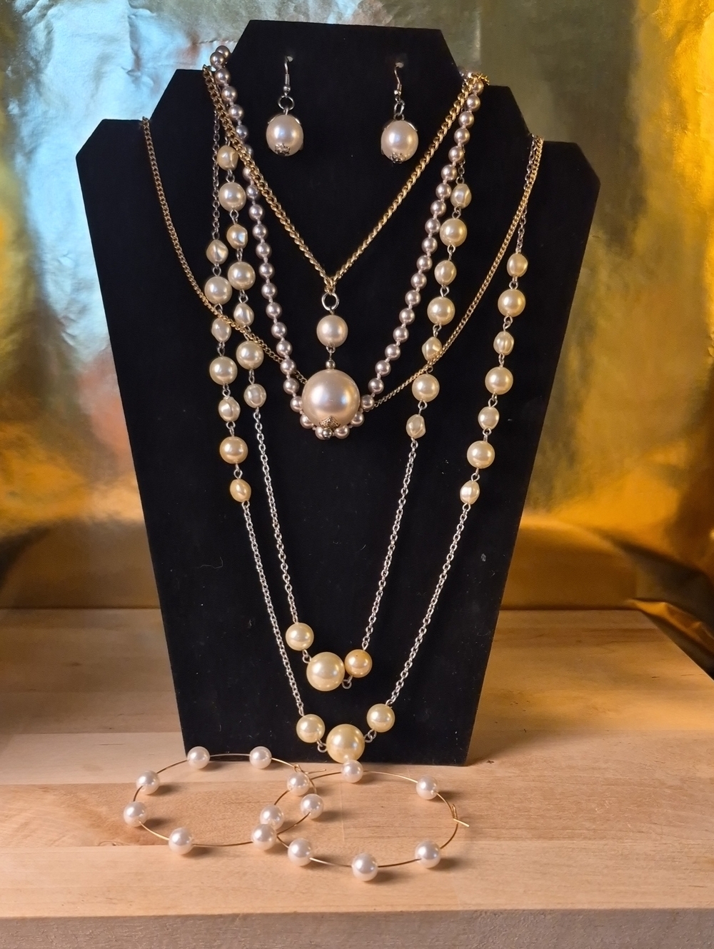 Classic Pearl Multi-Layer Necklace and Earring Set - Cream Pearls